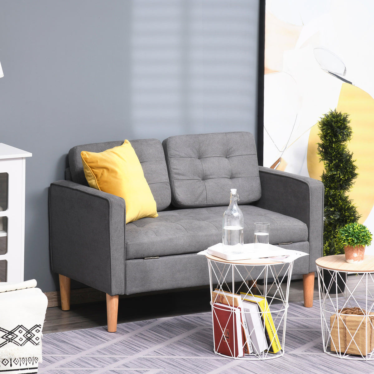 2 Sitzer Sofa, Couch mit Stauraum, Holzbeine, Gepolsterter Polstersofa mit Samtoptik für Wohnzimmer – Produktabbildung 2