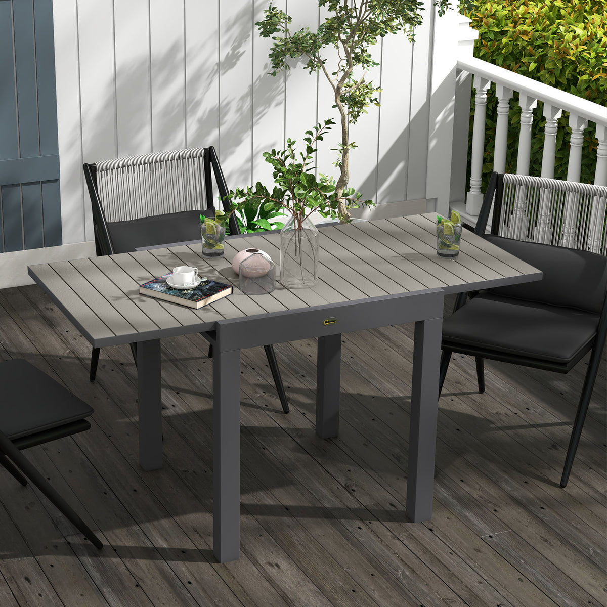 Outsunny Gartentisch Outdoor-Tisch, wetterbeständig, 162 x 80 x 75 cm, Grau – Produktabbildung 2