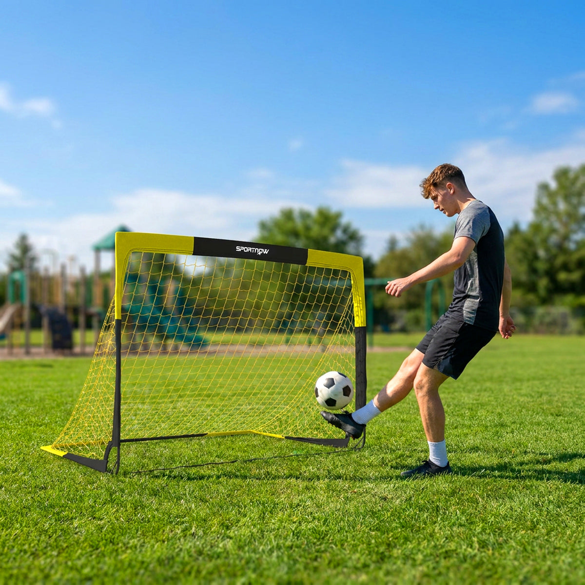 Pop-up football goal for garden, teenagers & adults, portable outdoor goal with tear-resistant net and (2)