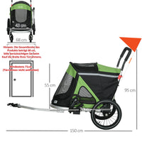 PawHut 2-in-1 Hundebuggy Hundejogger Fahrradanhänger bis 20kg 2 Reflektoren 1 Sicherheitsleine 150 x 68 – Produktabbildung 3