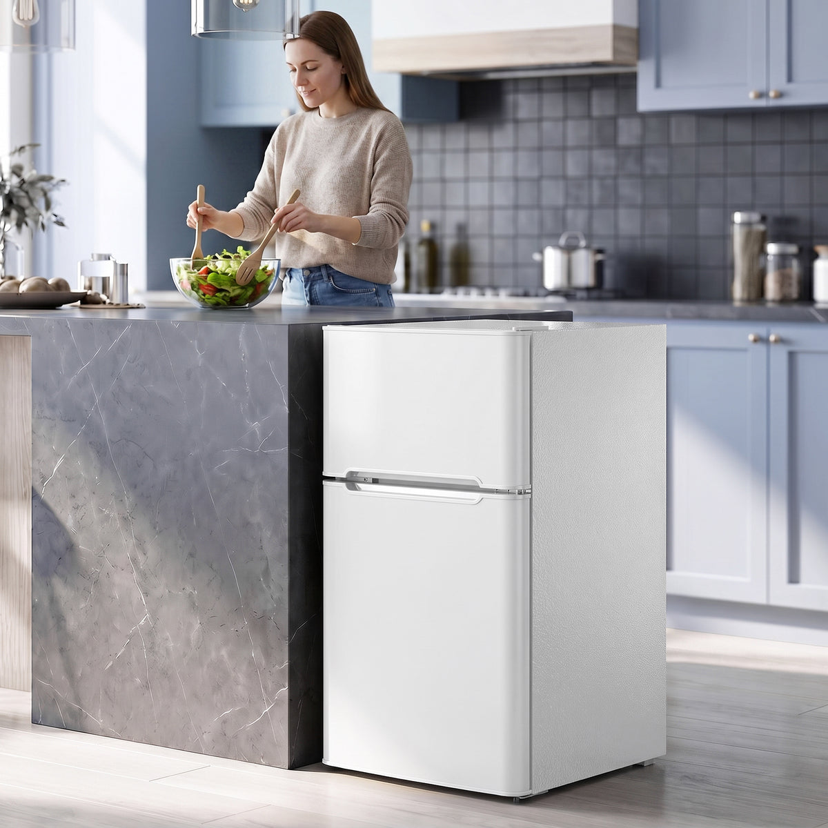 HOMCOM Mini Kühlschrank mit Gefrierfach 2-Türiger mit Einstellbarem Thermostat Kleiner – Produktabbildung 2