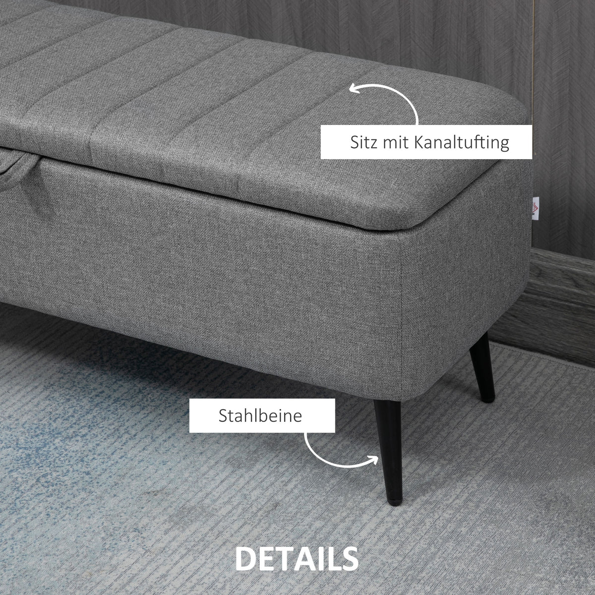 HOMCOM Sitzbank mit Stauraum Polsterbank mit Leinenoptik, Sitztruhe mit Stahlbeine 102 x 40 x 44 cm – Produktabbildung 6