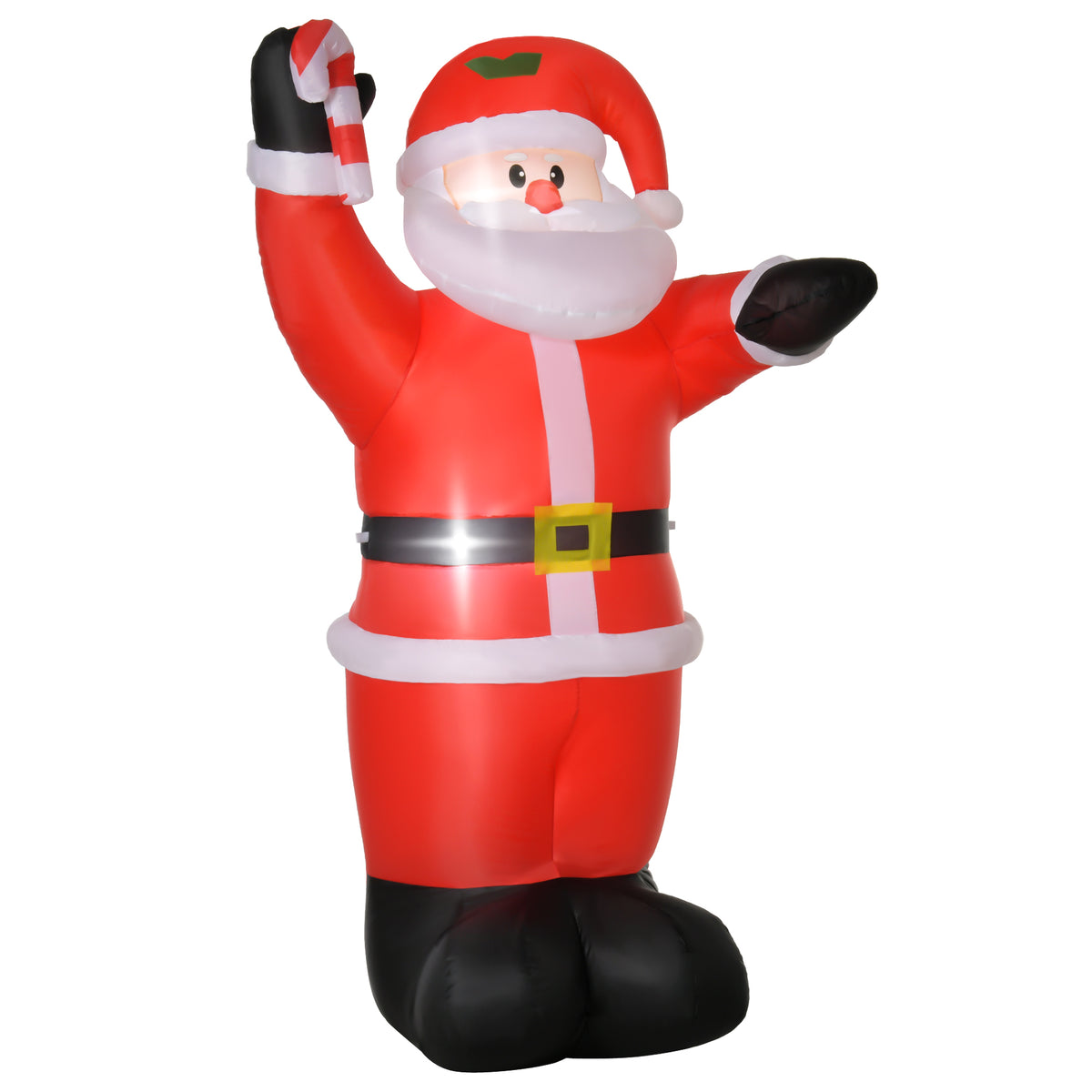HOMCOM Aufblasbar Weihnachtsdeko, 2,4 m Weihnachtsmann mit LED-Beleuchtung, Zuckerstange