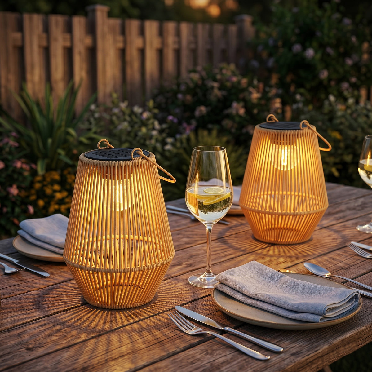 Solar Floor Lamp Set of 2 Rattan Hanging Solar Lights with Light Sensor IP44 Waterproof Solar Lamp for Garden (2)