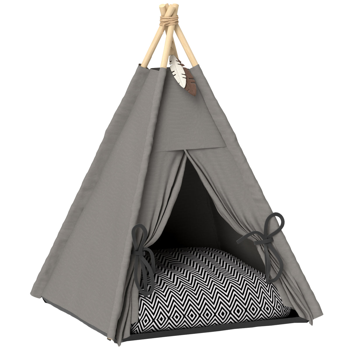 PawHut Tipi-Zelt für Haustiere, Tierbett im Tipi-Design, Katzenzelt mit Kissen, Hundebett zum Schlafen