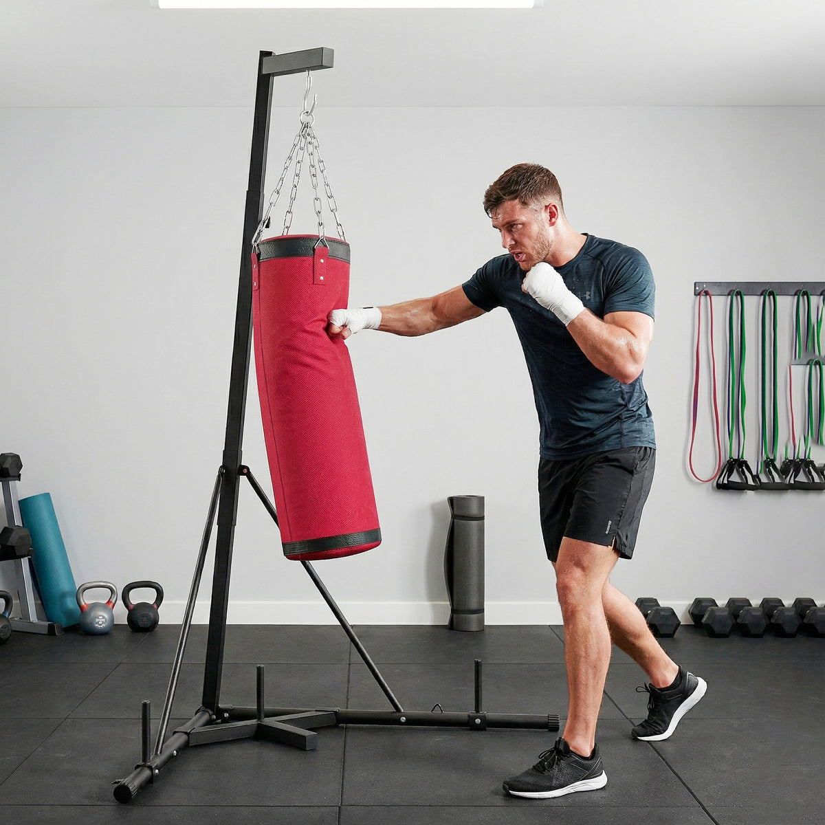 Boxsackständer 185-231cm Höhenverstellbar Freistehender Boxsackhalter mit Boxsack Dreiecksbasis – Produktabbildung 2