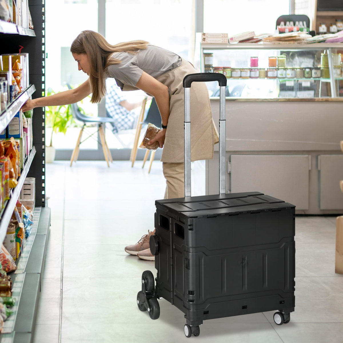 Shopping trolley, stair climber, foldable, telescopic handle, load capacity up to 65 kg, black (2)