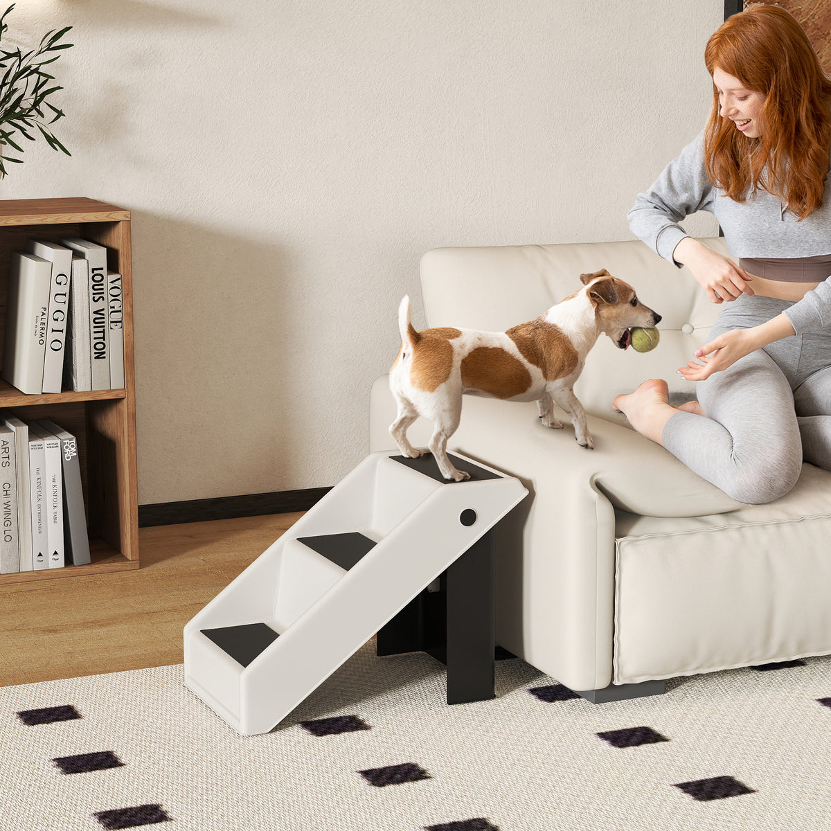 PawHut Hundetreppe 3 Stufen 36,5 cm Hoch Haustiertreppe für Kleine Hunde klappbar für Bett, Sofa, Couch – Produktabbildung 2