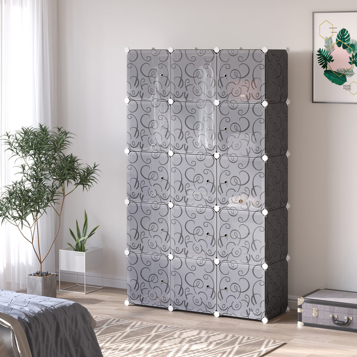 HOMCOM Kleiderschrank im Würfeldesign, 2 große und 9 kleine Würfel, Kunststoff, Metall, 111L x 47B x – Produktabbildung 2