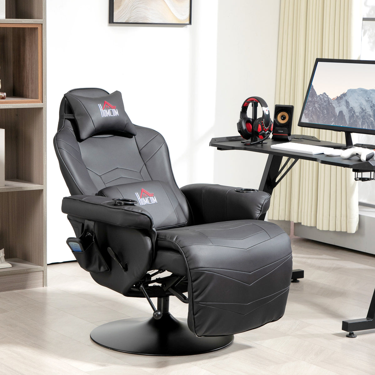 HOMCOM Gamingsessel, Massagefunktion, neigbare Lehne, Fußstütze, bis 120 kg, Stahlrahmen, Kunstleder – Produktabbildung 2