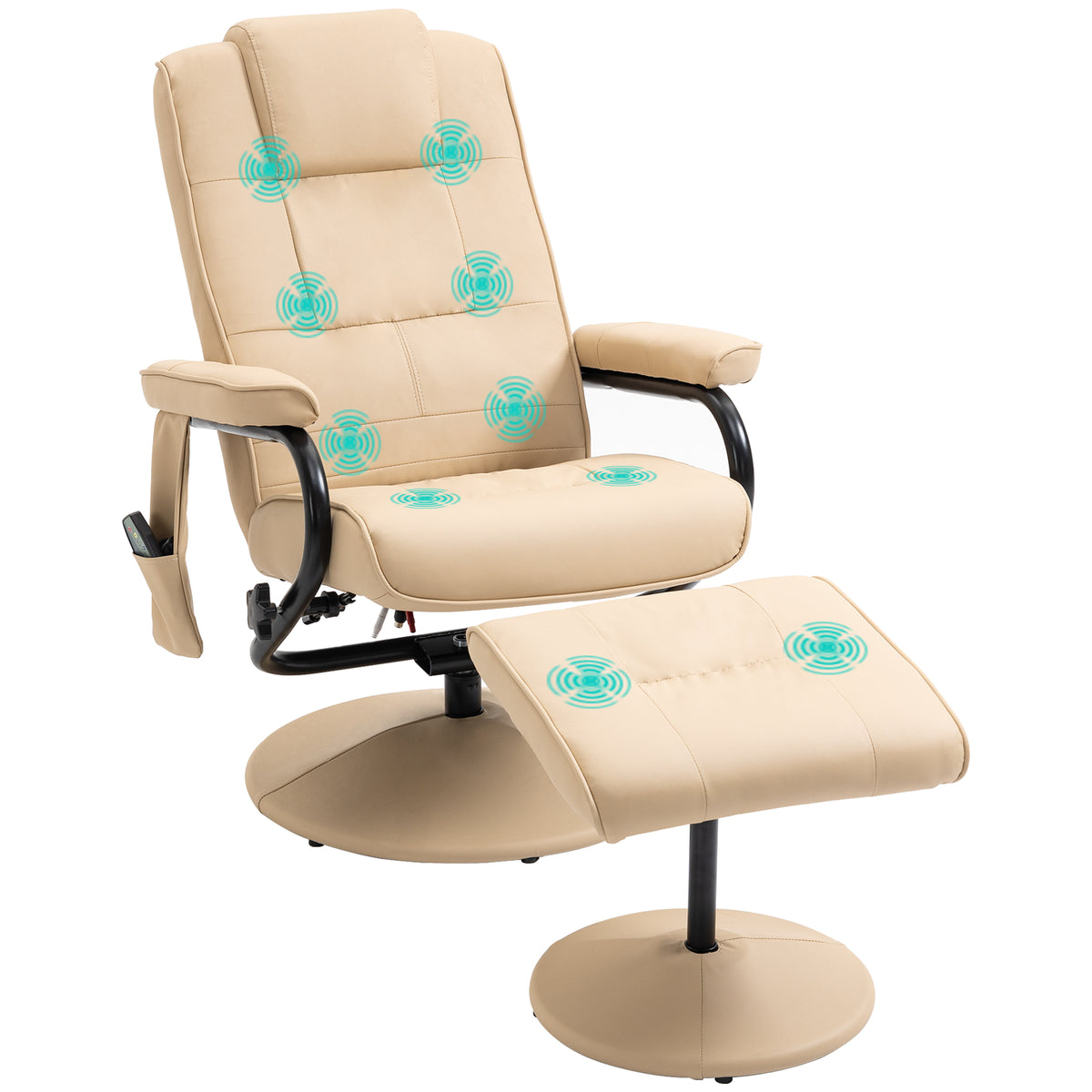Massage chair with stool, swiveling recliner with massage function, electric TV chair with reclining function