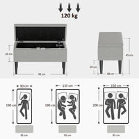 HOMCOM Sitztruhe, Sitzbank mit Stauraum, bis 120kg, Samtoptik, 95x38x45cm, Grau – Produktabbildung 3