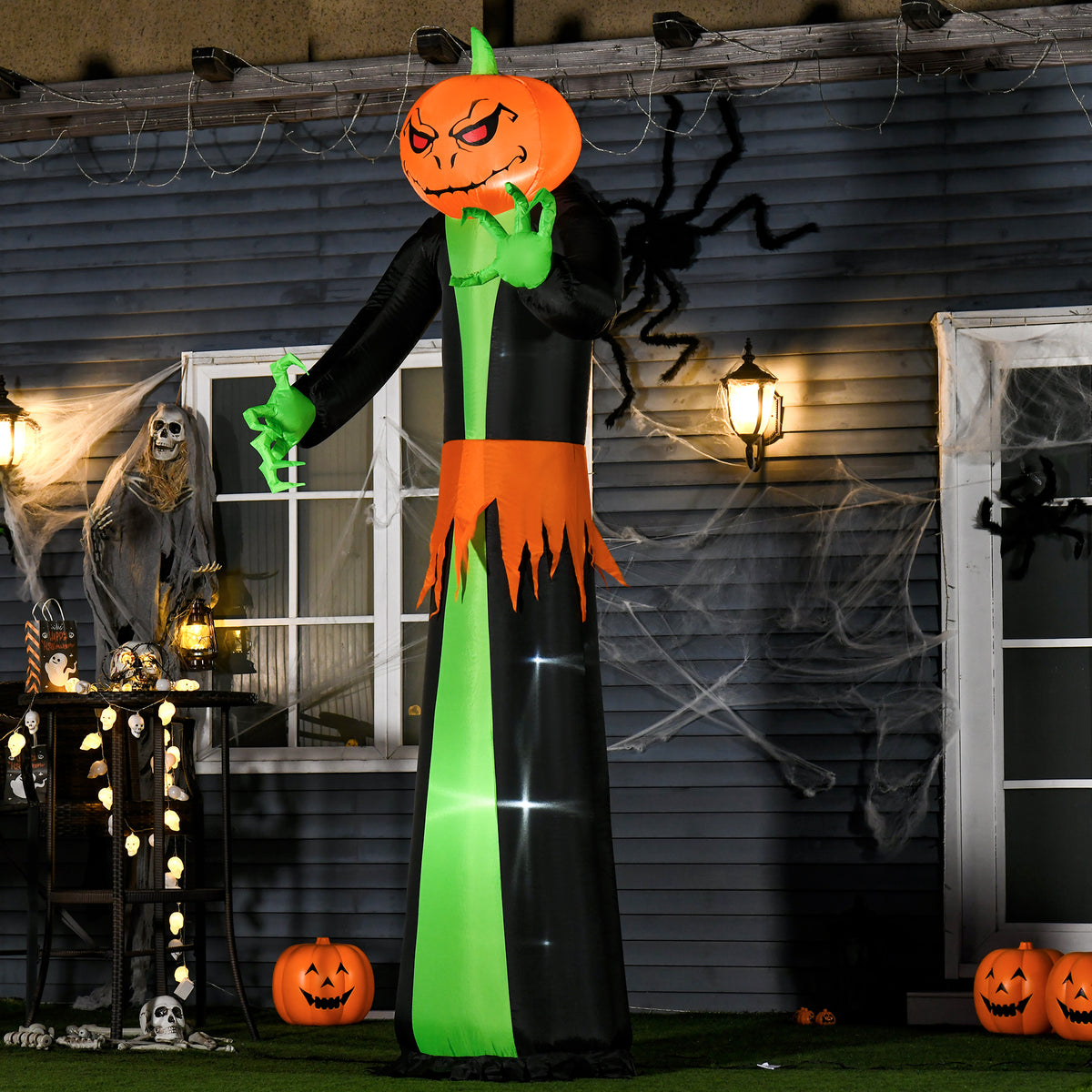 HOMCOM Halloweengeist mit LED-Lichtern, selbstaufblasend, inkl. Gebläse, 100 cm x 96 cm x 270 cm, Grün + – Produktabbildung 2