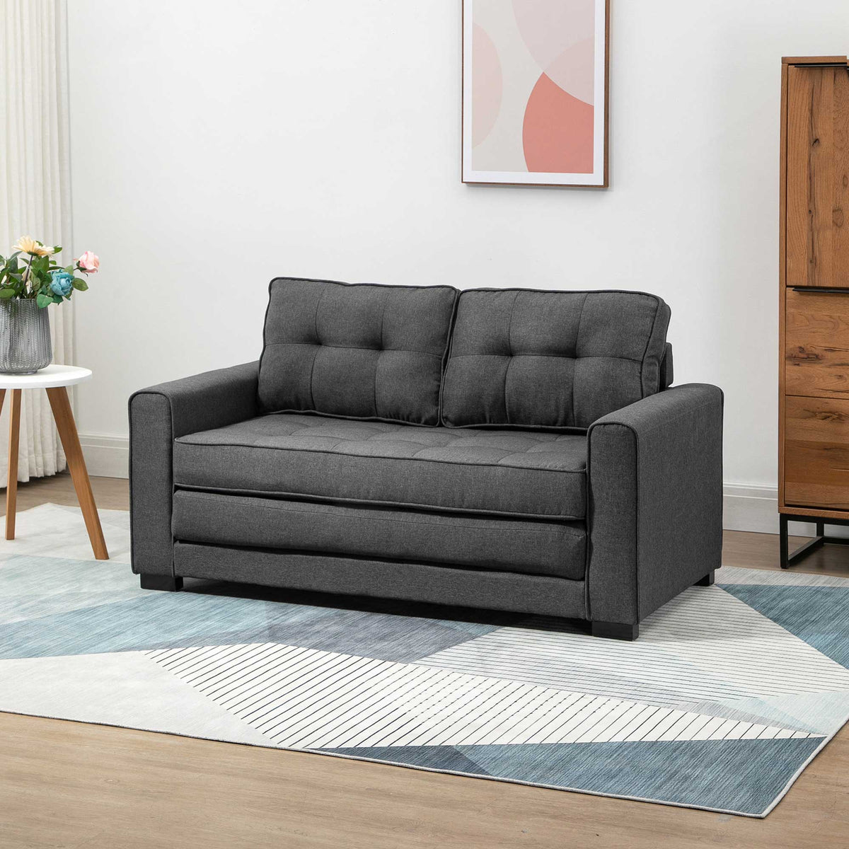 Sofa Bed Folding Sofa 2-Seater Fabric Sofa Bed Couch Sofa with Sleeping Function Sofa Set Linen-Touch Rubberwood (2)