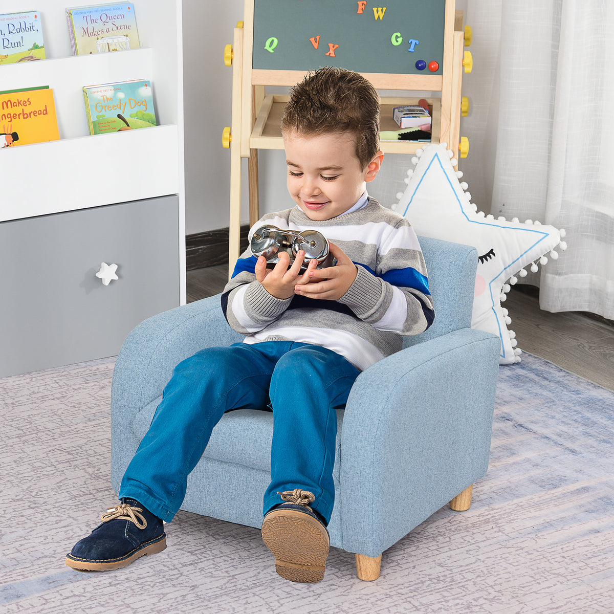 HOMCOM Kindersessel Kindersofa mit Leinen-Optik, massiven Holzfüßen Sessel aus Schaumstoff Kinderstuhl – Produktabbildung 2