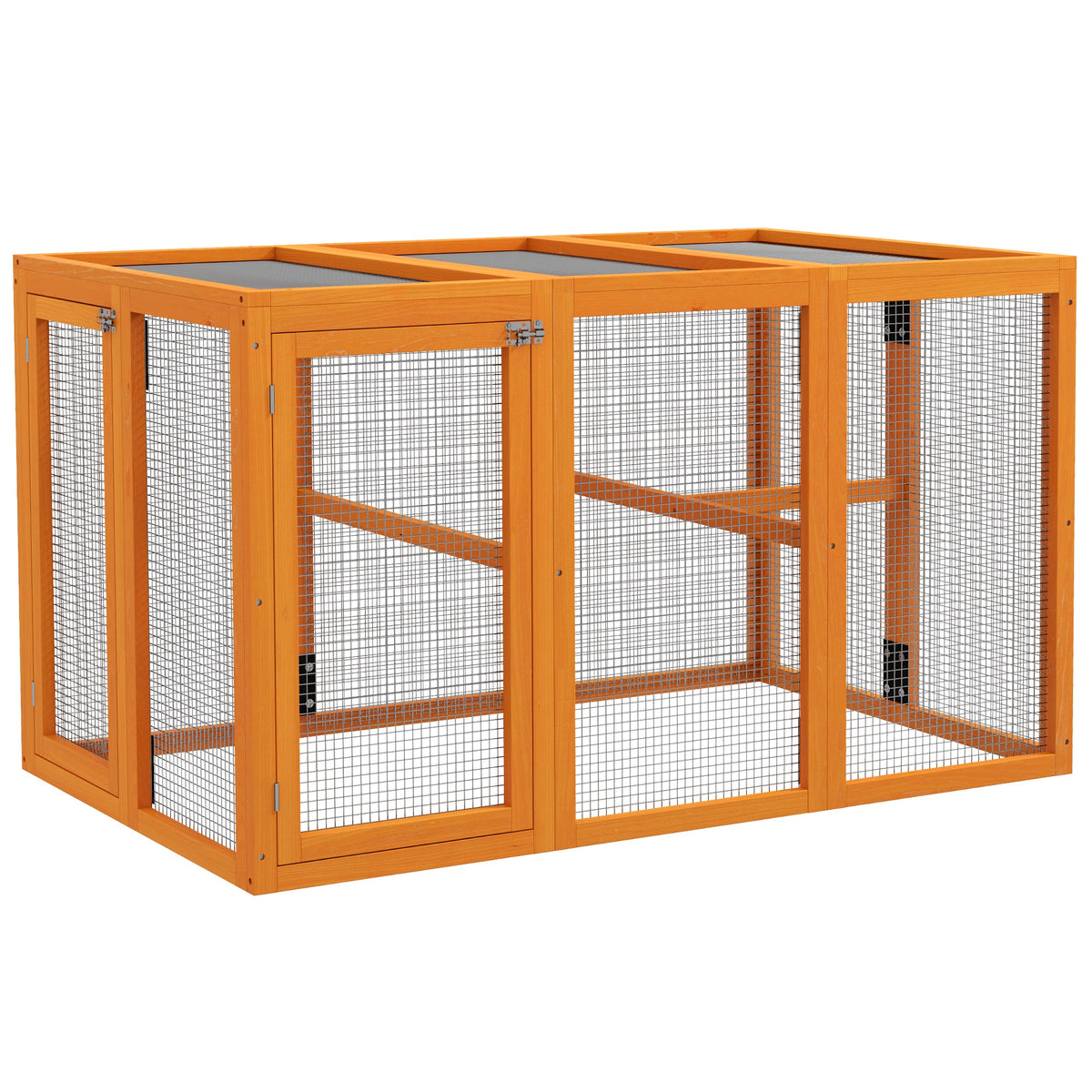 PawHut Hühnerstall für 1-3 Hühner, Holzrahmen, Stahldraht, erweiterbares Design, Holzsitzstangen, Orange