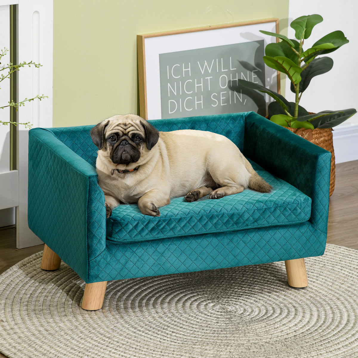 PawHut Hundesofa Hundebett Hundecouch aus Samt mit Rückenlehne, Holzbeine, Kissen, bis zu 8 kg 64 x 45 x – Produktabbildung 2