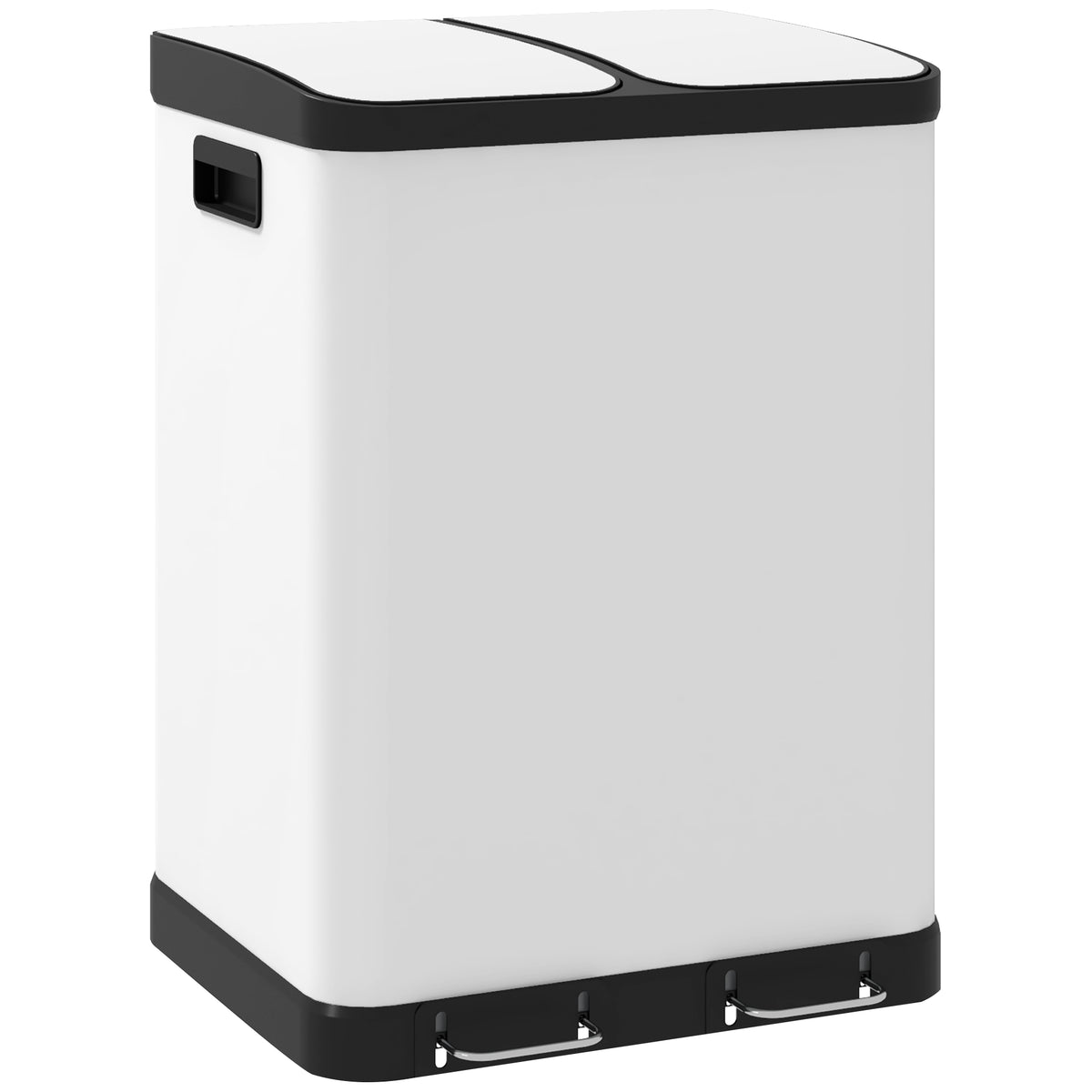 Double compartment trash can, 2 x 30L, fingerprint-resistant, pedal-operated, removable inner buckets, gray