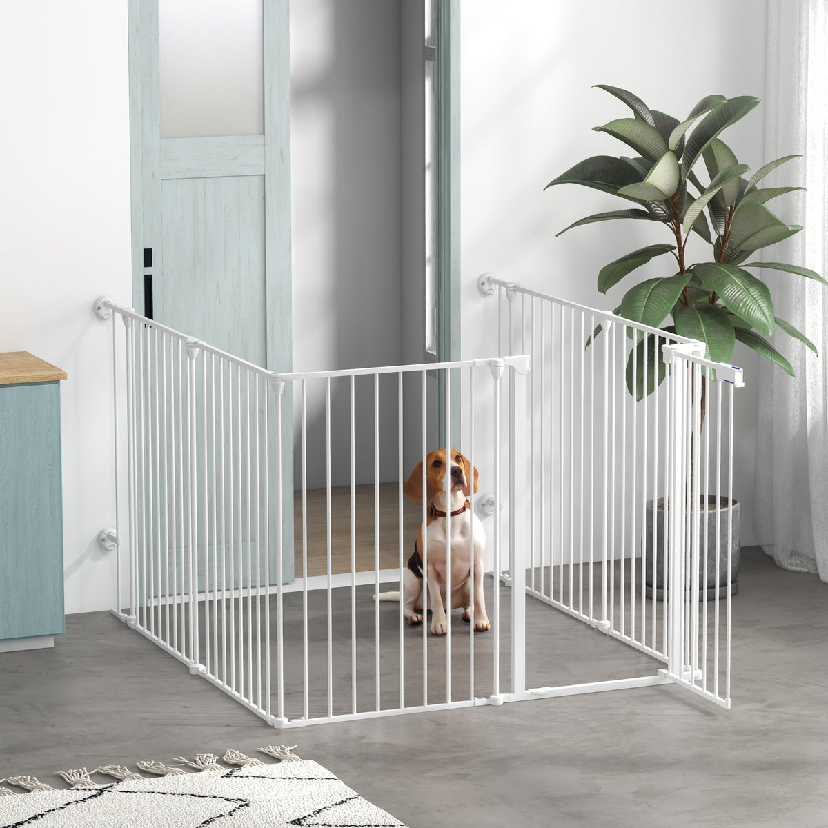 PawHut Welpenauslauf, modulares Design, klappbar, Stahlrahmen, für Innen, weiß, 90 x 123 x 102cm – Produktabbildung 2
