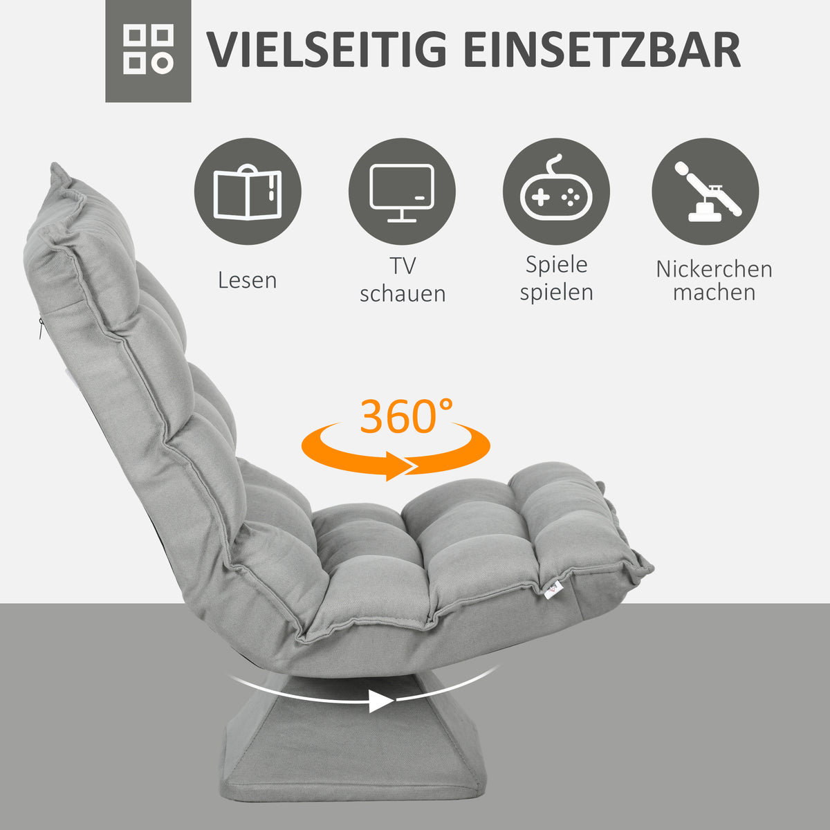 HOMCOM Relaxsessel Lesesessel, drehbar, Samtoptik, 62 cm x 70 cm x 95 cm, Hellgrau – Produktabbildung 6