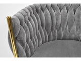 Grauer Samtstuhl GLAMOUR – goldene Beine, modernes Flechtdesign – Produktabbildung 6