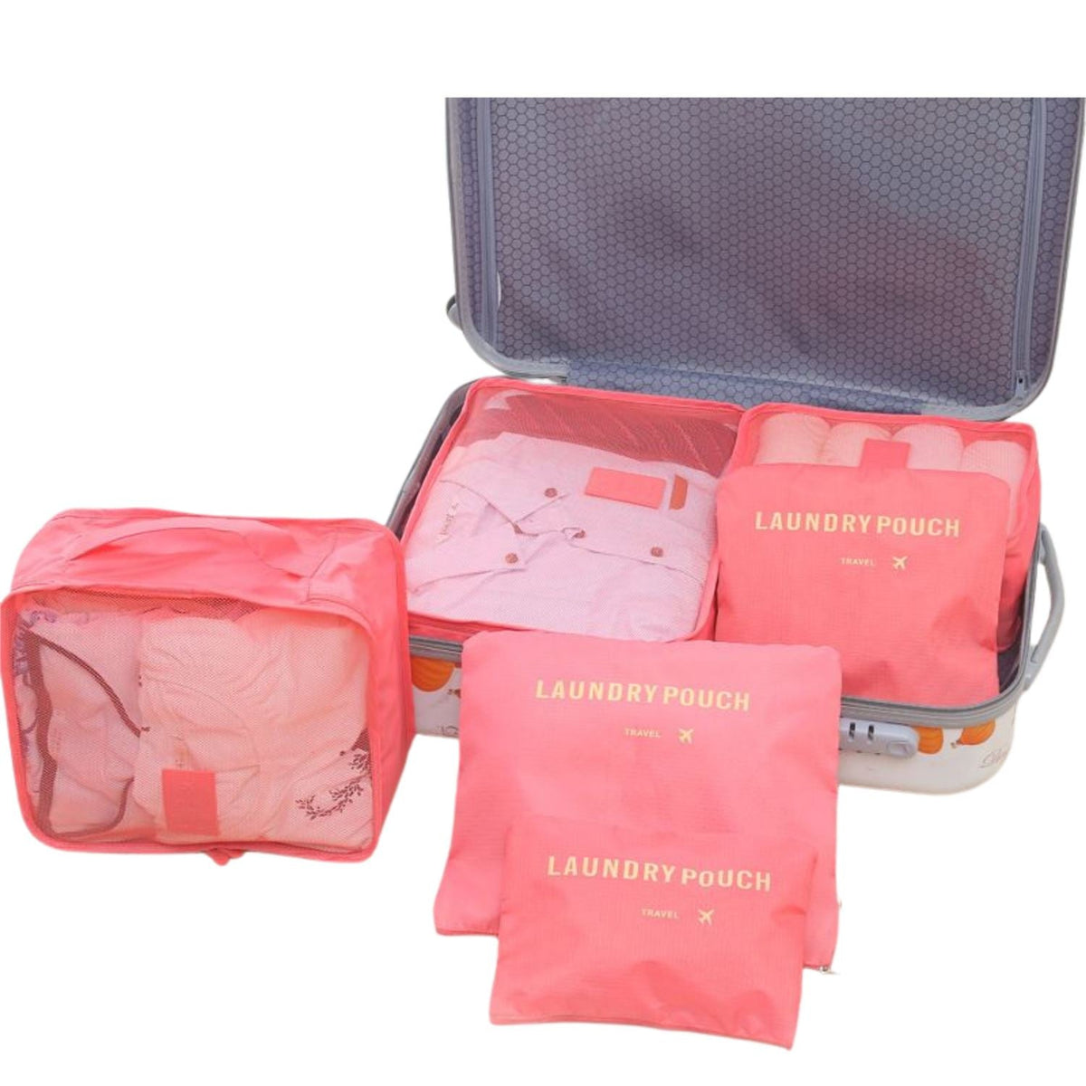 Ein Set Reiseorganizer für Koffer und Kleiderschrank (6 Stück) – pink