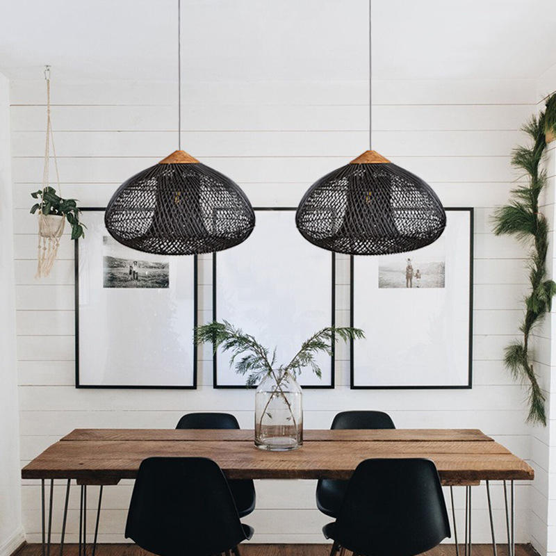 Decken-Pendelleuchte aus natürlichem Rattan - 50 cm - Schwarz – Produktabbildung 2