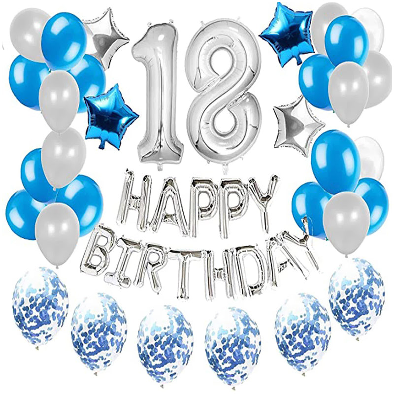 Ein Ballonset zum 18. Geburtstag – Silber – Blau