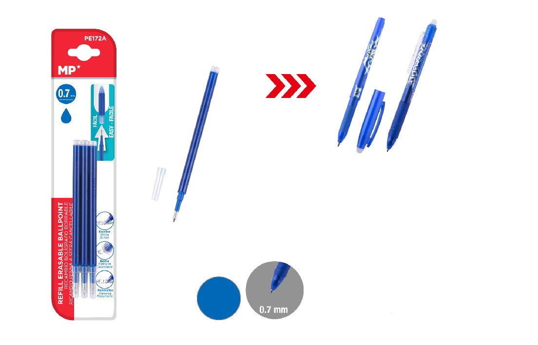 Ersatzminen für radierbare Stifte, 3 Stück (Blau), 0,7 mm – Produktabbildung 2