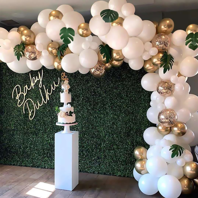 Ballongirlande – Weiß-Gold + Blätter – Produktabbildung 2