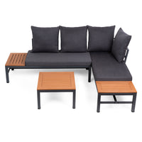 LAGOS Outdoor-Ecksofa mit Chaiselongue-Funktion – modulares Gartenmöbel-Set, Grau + Couchtisch + Kissen – Produktabbildung 2