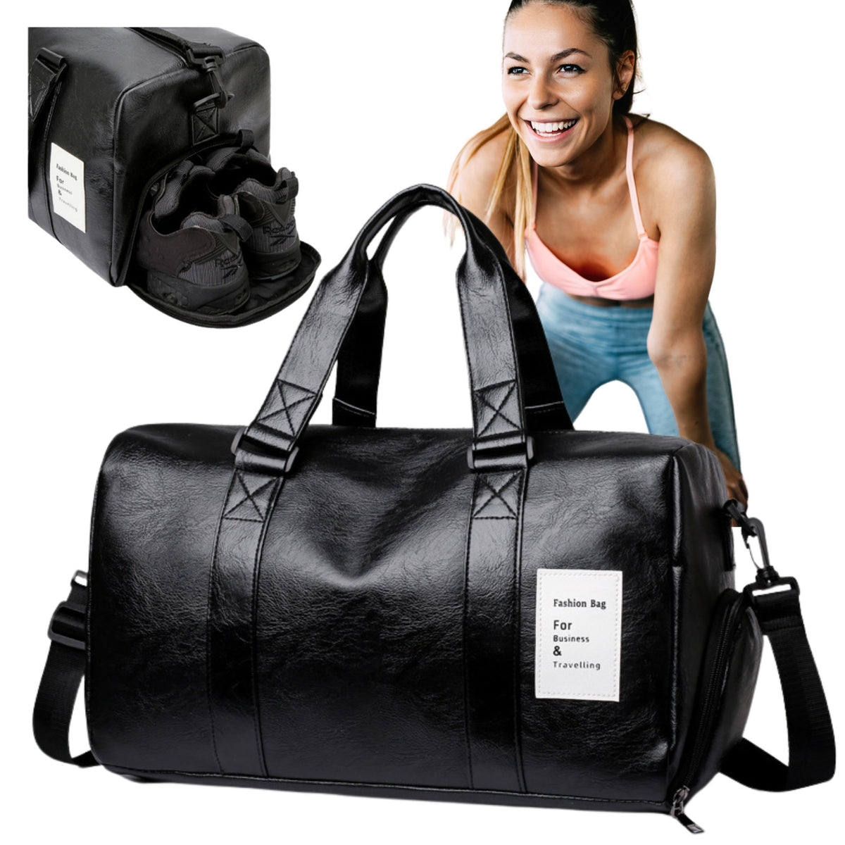 Leder-Reisetasche – schwarz