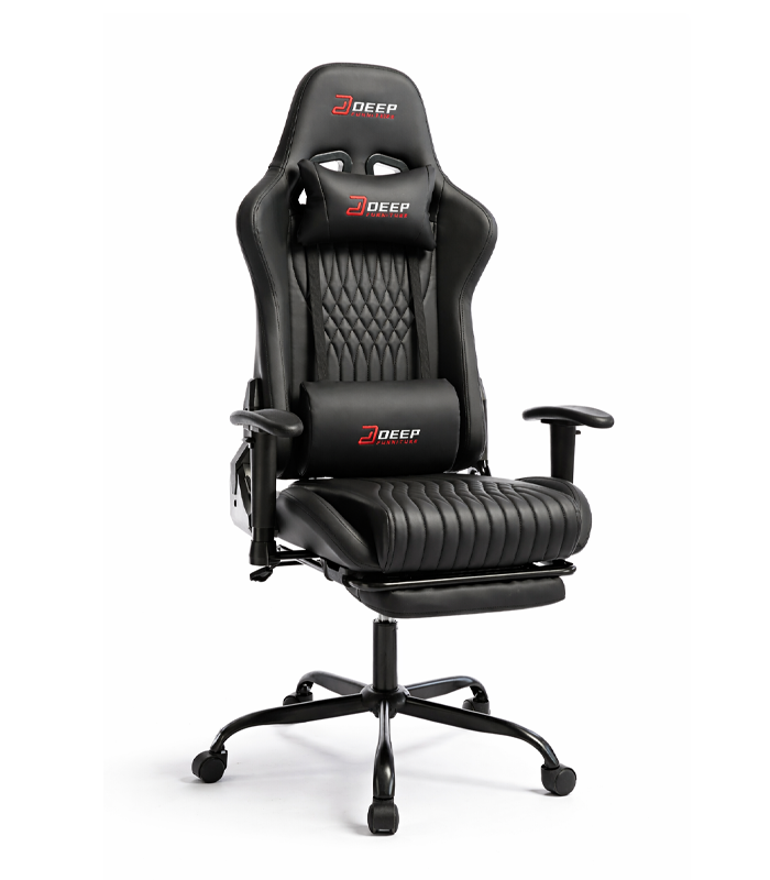 Ergonomischer schwarzer Gamingstuhl mit Fußstütze und Höhenverstellung – Gamingstuhl für Büro und Zimmer