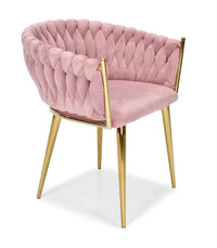 Veloursstuhl Rosa GLAMOUR – goldene Beine, geflochten, modern – Produktabbildung 3