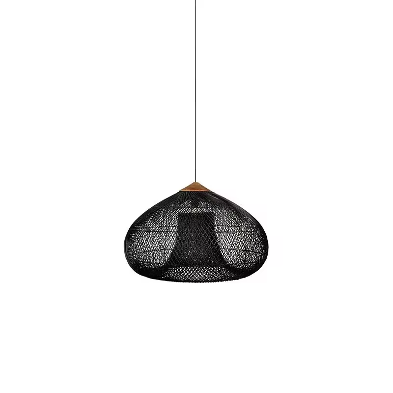 Decken-Pendelleuchte aus natürlichem Rattan – 40 cm – Schwarz