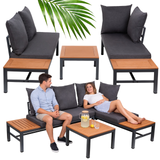 LAGOS Outdoor-Ecksofa mit Chaiselongue-Funktion – modulares Gartenmöbel-Set, Grau + Couchtisch + Kissen