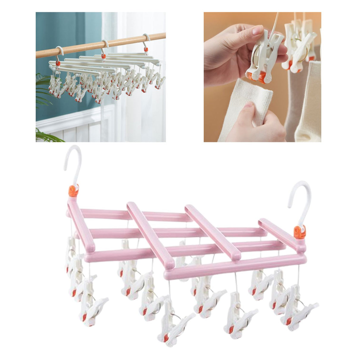 Praktischer zusammenklappbarer Kleiderbügel mit Clips, 14 Clips, Rosa – Produktabbildung 2
