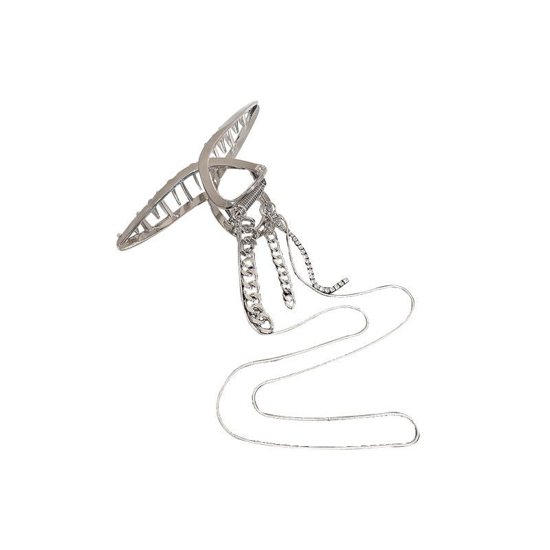 Dekorative Haarnadel, Haarspange – silberfarben, mit Kette