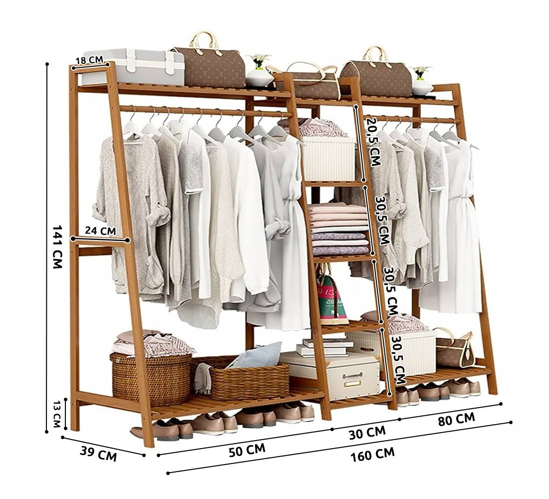 Doppelter Bambus-Kleiderständer mit 5 Ablagen - Länge 160 cm – Produktabbildung 2