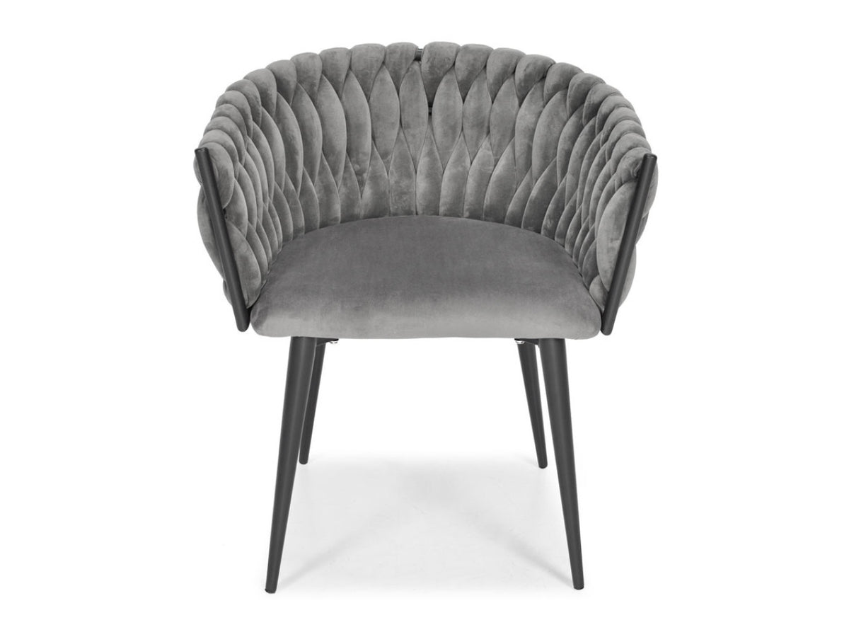 Polsterstuhl aus Samt für Esszimmer und Wohnzimmer, Glamour, grauer Samt, schwarze Beine – Produktabbildung 2