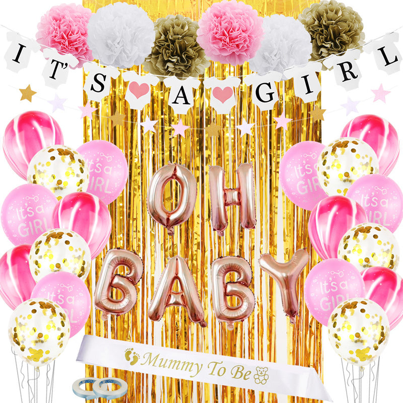 Set aus Luftballons und Dekoration für die Babyparty – „IT'S A GIRL“