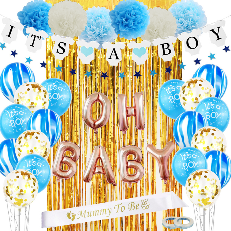 Ein Set aus Luftballons und Dekoration für die Babyparty – „IT'S A BOY“
