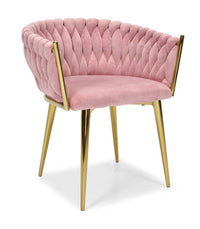 Veloursstuhl Rosa GLAMOUR – goldene Beine, geflochten, modern