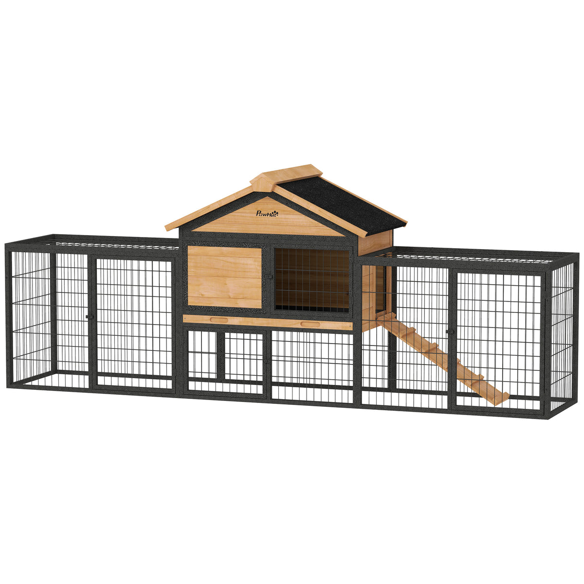 Rabbit Hutch 2 Levels Solid Wood Rabbit Hutch Winterproof Double-Decker House with Outdoor Run 217x53x86 cm