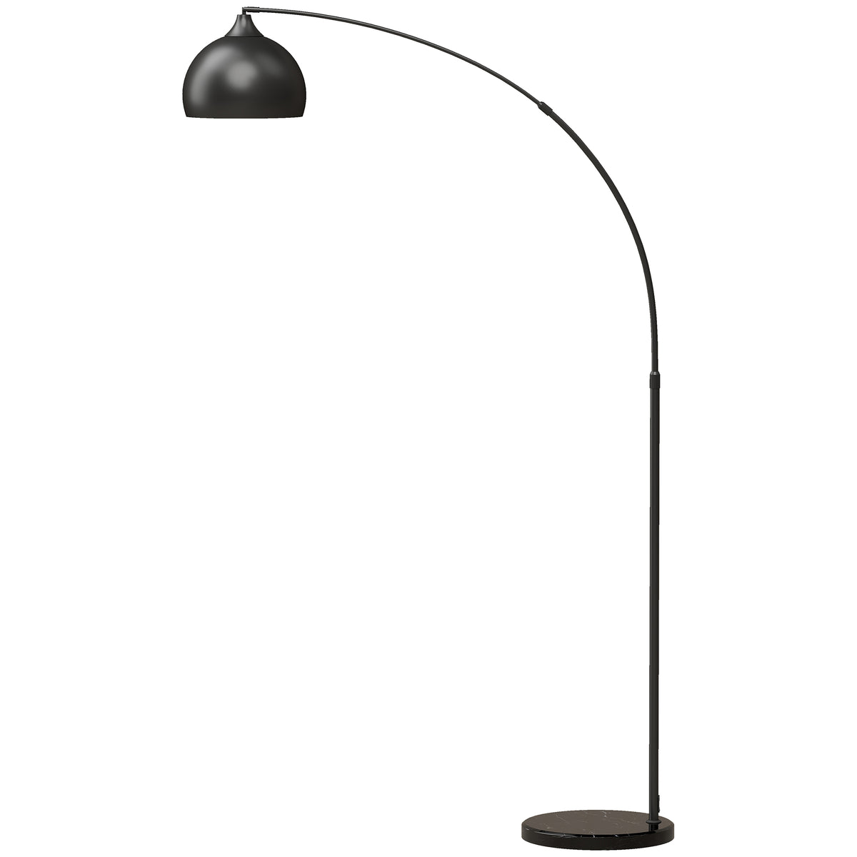 HOMCOM Bogenleuchte, Stehlampe, höhenverstellbar, Fußschalter, Sockel in Marmoroptik, 170-180cm, Schwarz