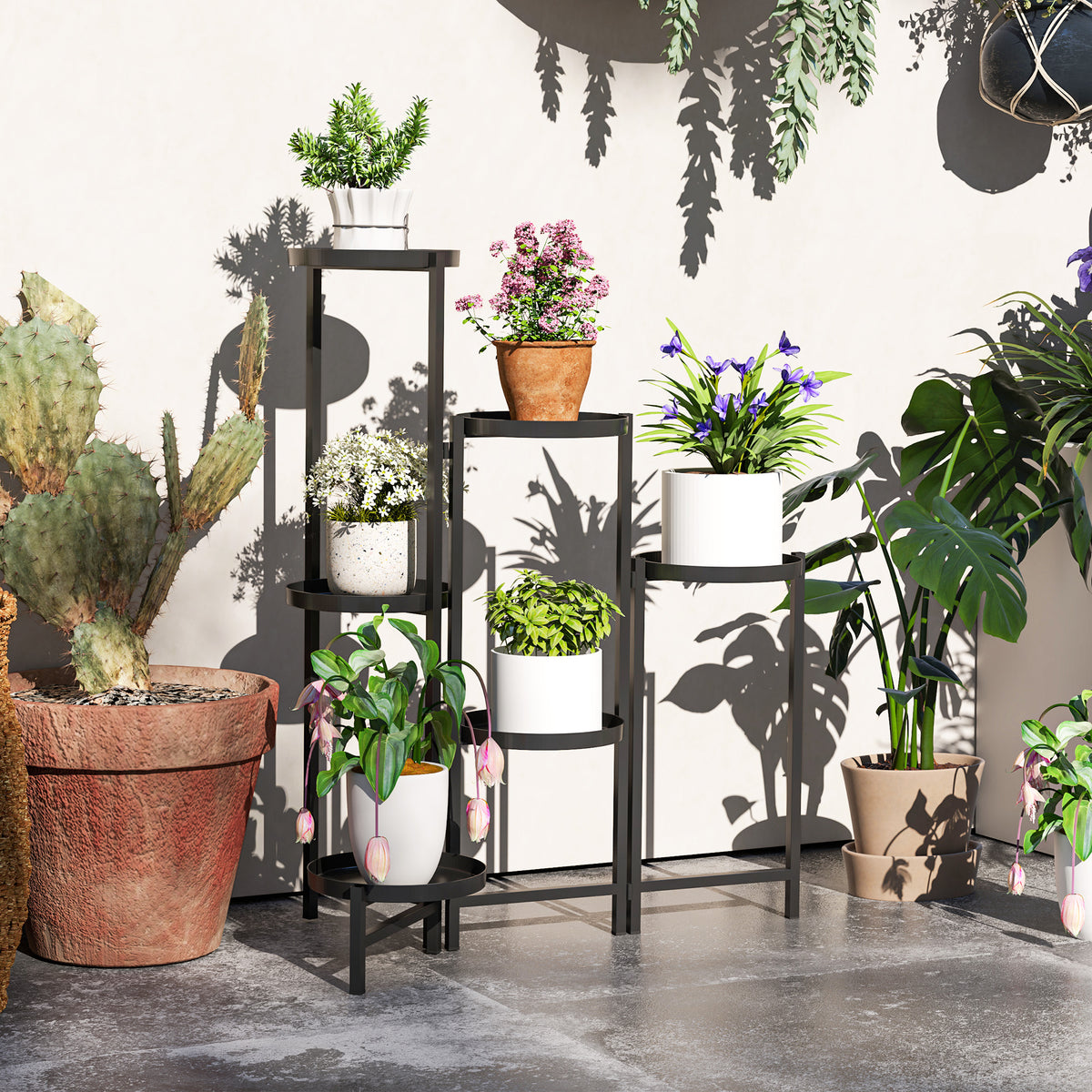 Outsunny Blumentopfständer, Pflanzenständer mit 6 verstellbaren runden Ebenen, Eckständer für – Produktabbildung 2