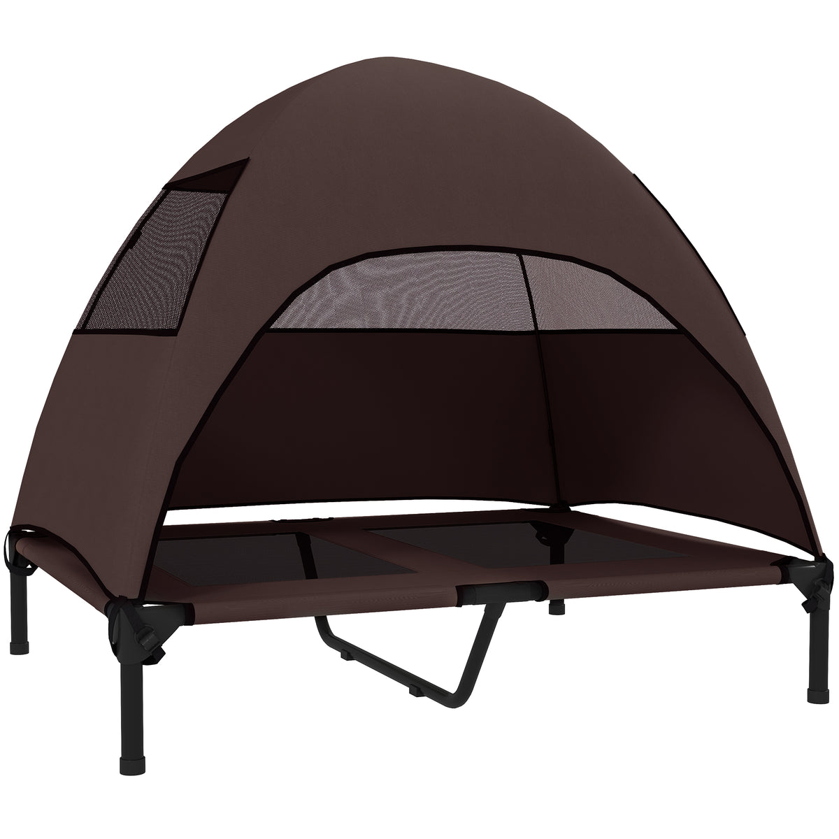 PawHut Hundeliege Outdoor mit Dach, Erhöhtes Hundebett für Große Hunde, 91 x 76 x 90 cm, Kaffee