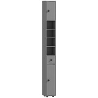 Bathroom cabinet, 4 shelves, drawer, chipboard, slim design, grey