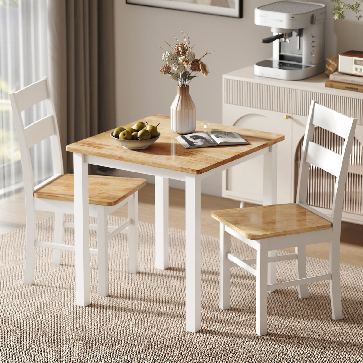 HOMCOM 2er-Set Küchenstühle, Kautschukholz, gebogene Sprossenlehne, Weiß – Produktabbildung 2