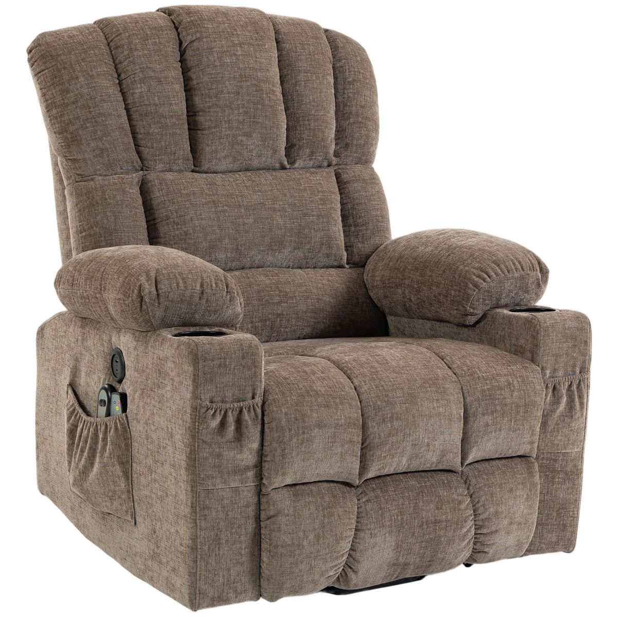 Recliner with lift assist, electric relaxation chair with massage & heat, reclining function, USB ports, brown